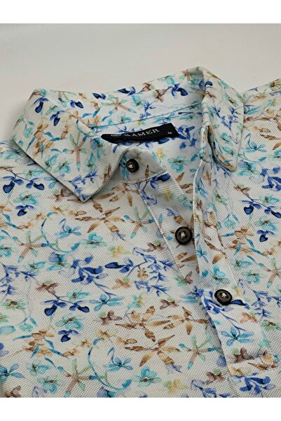 KAMER Modern Fit Cotton Lycra Mixed Shirt Collar Short Sleeve Patterned T-Shirt 5000Cr2