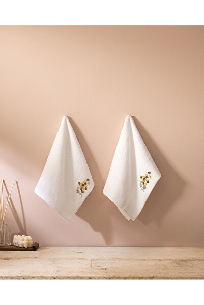 Madame Coco Felıcıty Вишитий 100% бавовняний рушник для рук, 2 шт. - Білий/Хакі - 30x45 см