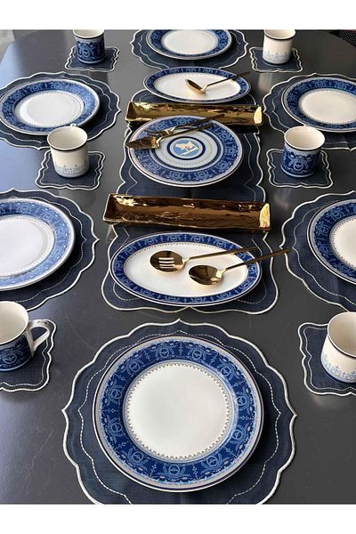 ROSSEV Breakfast Set Blue Banube 35 Pieces for 6 People
