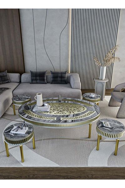 Zahra Alfkhama Luxury Flower Coffee Table Set with Marble Alternative