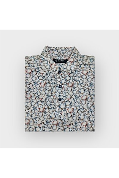 KAMER Modern Fit Cotton Lycra Mixed Shirt Collar Short Sleeve Patterned T-Shirt 5000Çr