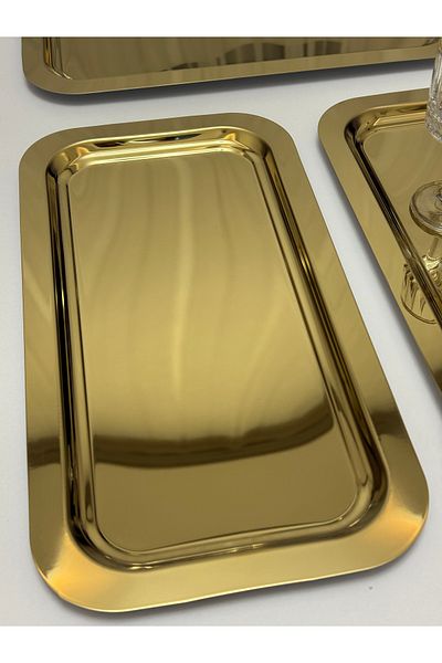 Elzemm store 6 Pcs Gold Color Large Rectangular Model Service and Presentation Tray 17*33 cm Tea Coffee