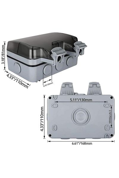 WHITE Priză dublă, impermeabilă IP66, cu capac de protecție, accesorii de instalare, alb/gri