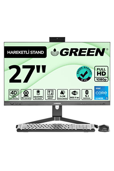 Green Gt27 Intel Core I5 12400 Işlemci 16gb Ddr4 Ram 512gb M2 Ssd 27" Fhd Freedos Siyah All In One