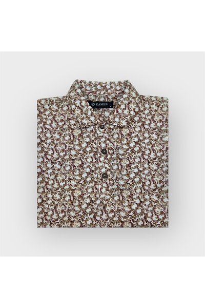 KAMER تي شيرت عصري من مزيج القطن والليكرا وياقة قميص وأكمام قصيرة 5000R