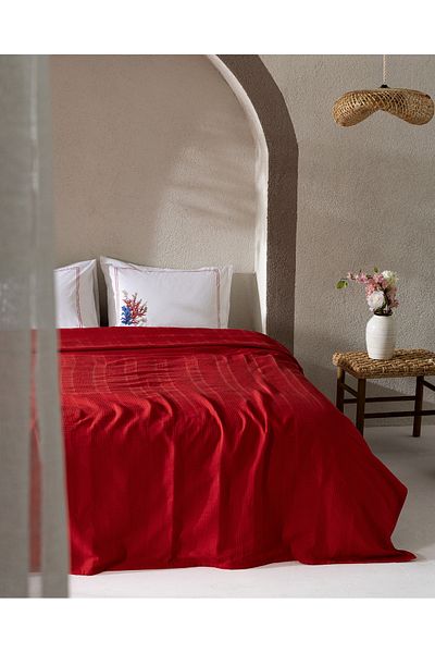 Madame Coco Mathilda Single Cotton Ecocell Plain Pique Set - Red