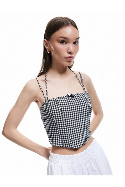 Koton Gingham Strap Halter Neck Underwire Strapless Tank Top