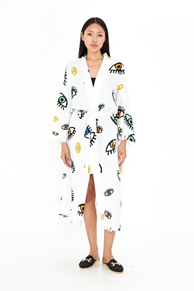 TIFFANY&TOMATO Göz Baskılı Uzun Müslin Kimono