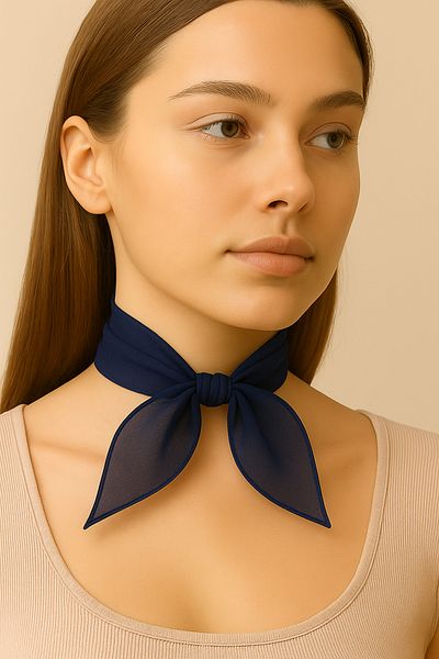 VOOP Navy Blue Colored Plain Chiffon Scarf Multi-Purpose Accessory 50X50