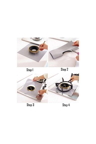 OEM Set de 4 folii protectoare din teflon - pentru aragaz și aragaz pe gaz, reutilizabile, gri, 28 x 28 cm
