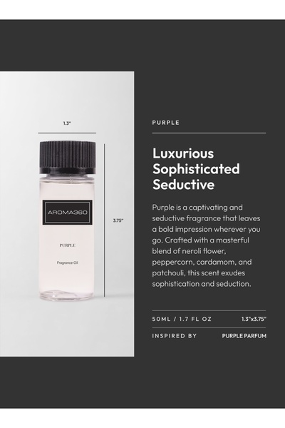 Aroma360 زيت عطري أرجواني - زهرة النيرولي، الفلفل الأسود، الهيل والباتشولي - 50 مل، 1.7 أونصة سائلة