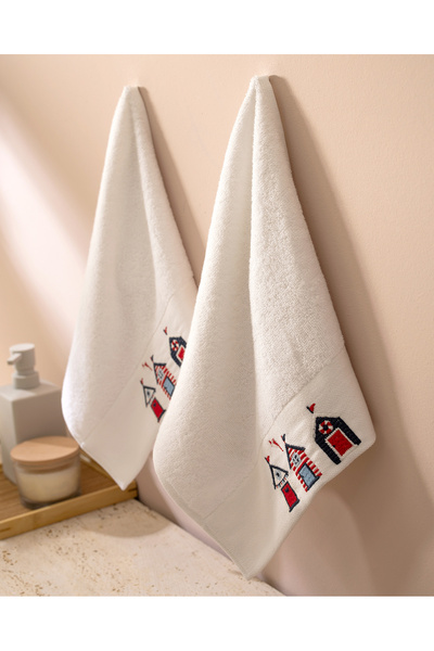 Madame Coco Harrıet Вишитий 100% бавовняний рушник для рук, 2 шт. - Білий - 30x45 см