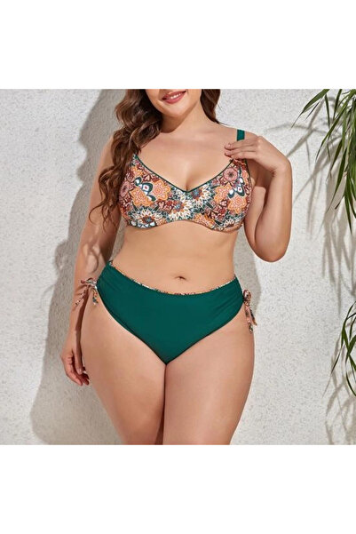 hazelin Women's Emerald Green Ethnic Pattern Large Size Bikini Suit Hzl25S-Lc3310