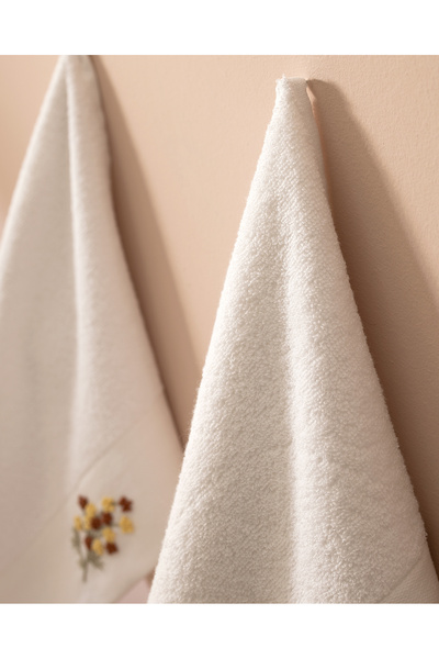 Madame Coco Felıcıty Вишитий 100% бавовняний рушник для рук, 2 шт. - Білий/Кавовий - 30x45 см