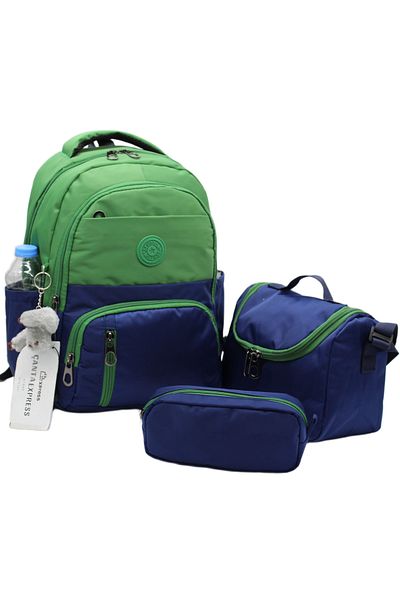 ÇantaExpress Geantă de școală primară rezistentă la apă Set de 3 geanți unisex pentru școală primară pentru copii 8010 verde-albastru închis