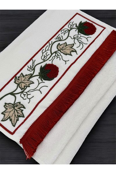 AYHANHOME Punch Embroidered Fringed 2 Pieces 50X90 Hand Face Towel Set