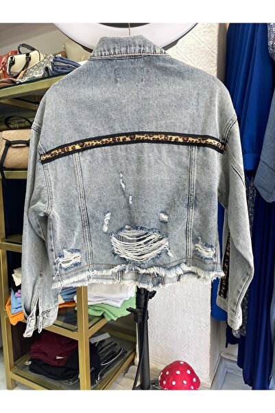 AYLİMODA Leopar Dataylı Kot Ceket