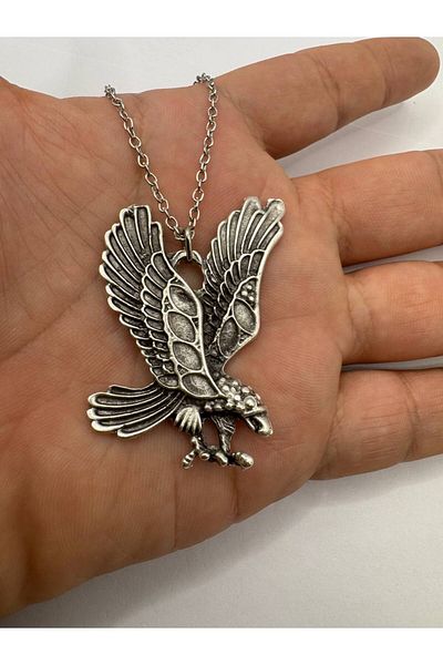 Herşey Nota Unisex Necklace with Flying Eagle Figure - Stylish Design Representing Power and Freedom - 60 cm Chain
