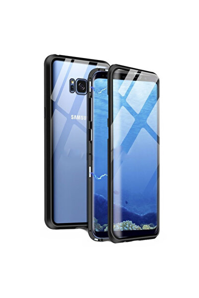 BLACK Магнитен стъклен 360° калъф (предно + задно стъкло) за Samsung Galaxy S...