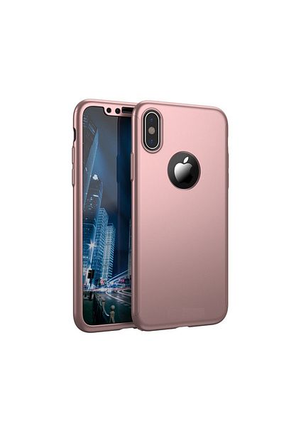 Rose Carcasă GloMax FullBody roz-aurie pentru Apple iPhone XS cu folie de protecție din sticlă inclusă