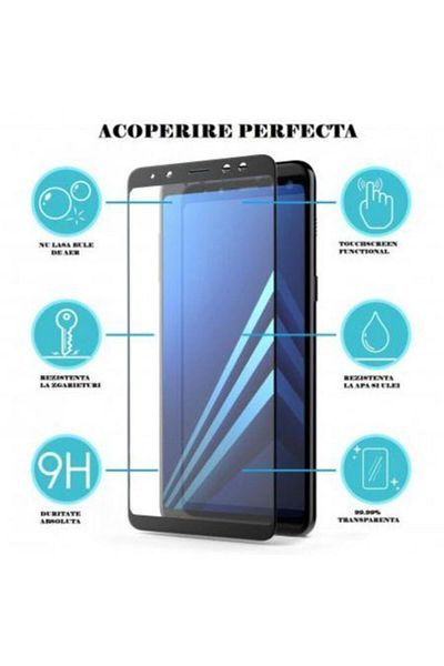 BLACK Folie de protecție pentru ecran din sticlă securizată, 9H, pentru Samsung Galaxy A5 / A8 2018, Negru