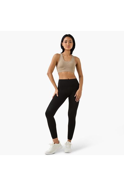 Adot Textured Racerback Sports Bra with Scoop Neck