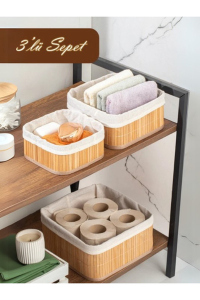 Parmeva 3'Lü Kare Bambu Organizer Pinterest Sepet Banyo Mutfak Düzenleyici Or...