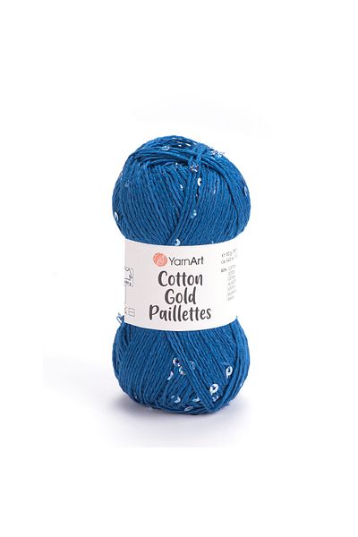 Yarnart Cotton Gold Paillettes - Knitting Yarn Blue-7111