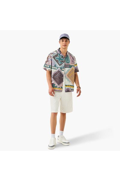 Lee Cooper Textured Baggy Denim Shorts with Button Closure and Pockets