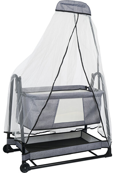 Özbay Btrend Burak Lüks Büyük Anne Yanı Sepet Beşik Sallanabilir Cibinlikli H...