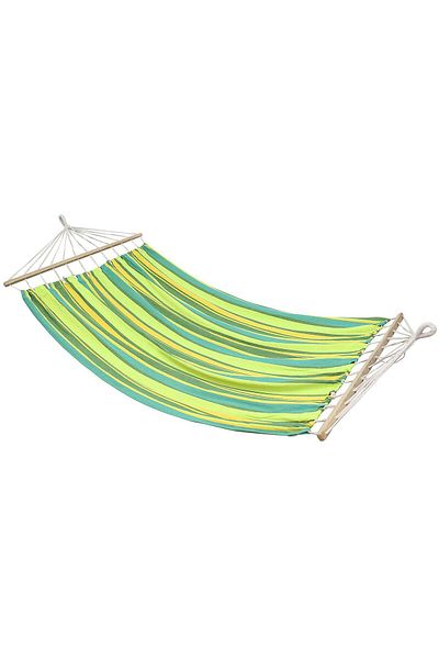 SERSIMO Double hammock with wooden bars, for 2 people, cotton, 150kg, 200x150 cm, green and yellow