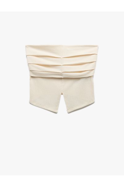 Koton Strapless Blouse with Front Slit and Fold Detail