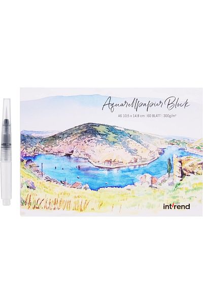 intrend Watercolor drawing notebook, Professional, A6, 60 sheets, 300 g/m², White paper, Brush