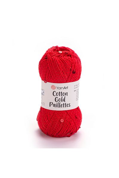 Yarnart Cotton Gold Paillettes - Knitting Yarn Red-7115