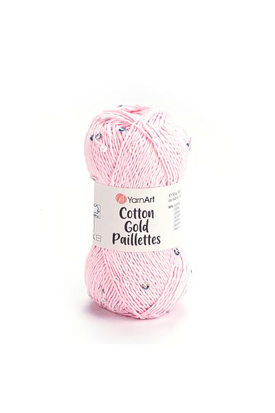 Yarnart Cotton Gold Paillettes - Knitting Yarn Pink-7107