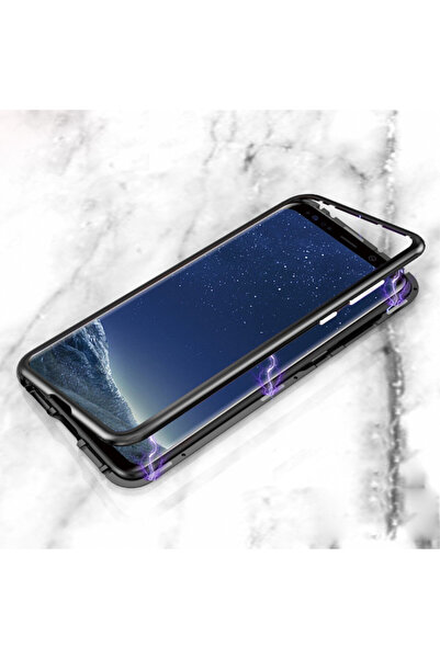 BLACK Samsung Galaxy S9 Case - Metal frame with magnetic fastening, tempered ...