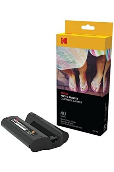 Kodak قاعدة كوداك مع خرطوشة طابعة صور PHC-40 - عبوة إعادة تعبئة وورق صور - عبوة من 40 قطعة، لون أسود مصبوغ