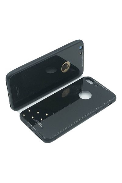 BLACK Carcasă Apple iPhone 8 Plus, sticlă spate MyStyle, carcasă cu sticlă securizată pe spate, neagră