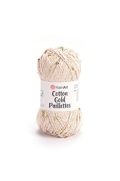 Yarnart Cotton Gold Paillettes - Knitting Yarn Cream-7104