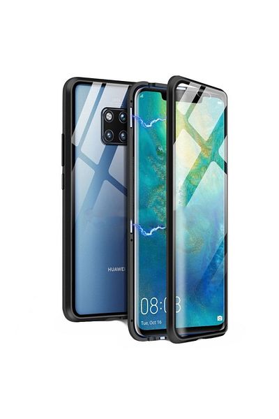 BLACK Carcasă magnetică 360° (față + sticlă spate) pentru Huawei Mate 20 Pro, neagră