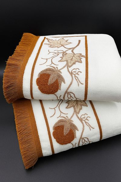 AYHANHOME Punch Embroidered Fringed 2 Pieces 50X90 Hand Face Towel Set