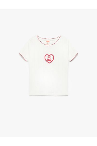 Koton Cotton Cherry Printed Short Sleeve Crew Neck T-Shirt