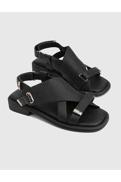 İLVİ Carcee Floter Leather Women's Black Sandals