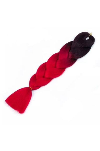 WNY Extensii de păr sintetic colorate pentru împletitură, culoare Ombre, negru/roșu, 105g, 63cm