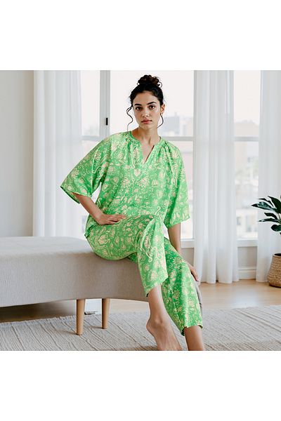 FAV Floral Print Satin Top and Pyjama Set