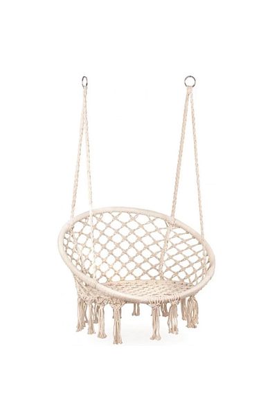 SERSIMO Round hanging swing chair for home and garden, with fringes, 150kg, cream