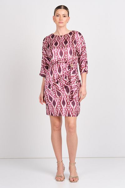 EXPLOSION Women's Patterned Mini Dress with Buckle Detail at the Waist 7874 Claret Red