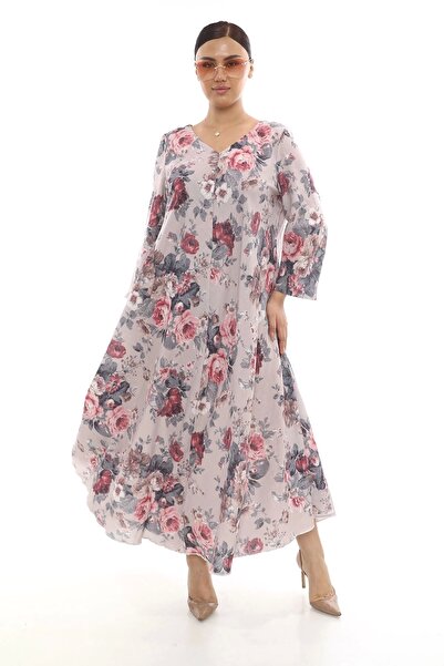 Lady Majestic Γυναικείο φόρεμα από λινό μεγάλου μεγέθους αντιρυτιδικό ύφασμα