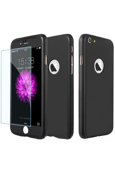 BLACK Carcasă Full Cover 360° (față + spate + sticlă) pentru iPhone 6 Plus / 6S Plus, Neagră