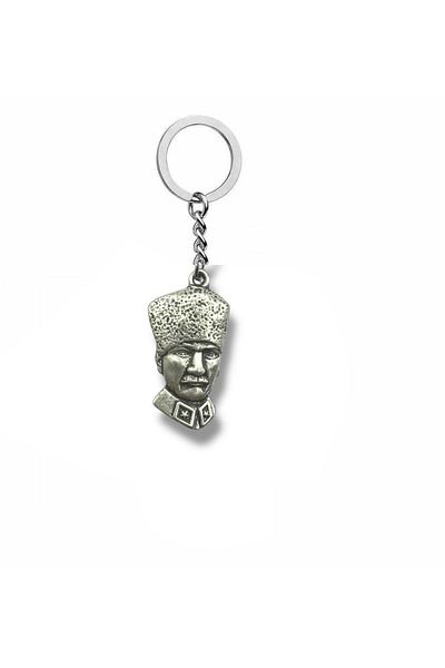 Herşey Nota Silver Color Metal Keychain with Mustafa Kemal Atatürk Silhouette Figure – Meaningful and Stylish Unisex Accessory